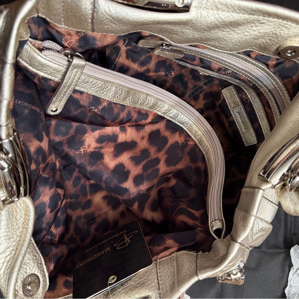 b. makowsky Metallic Champagne Leather Shoulder Bag - Picture 3 of 8